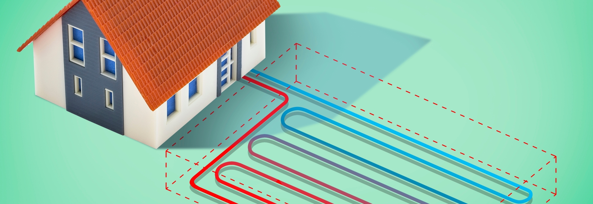 drawing of a home using geothermal to heat/cool