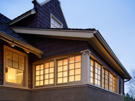 light of house on at dusk