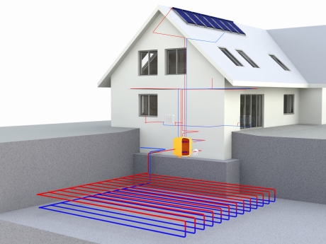 3D rendering of geothermal system in residential home
