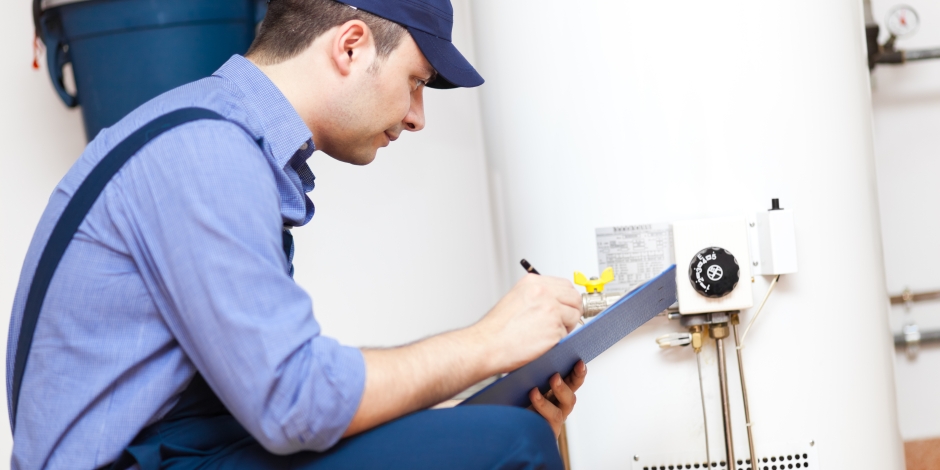 Technician Inspecting Water Heater