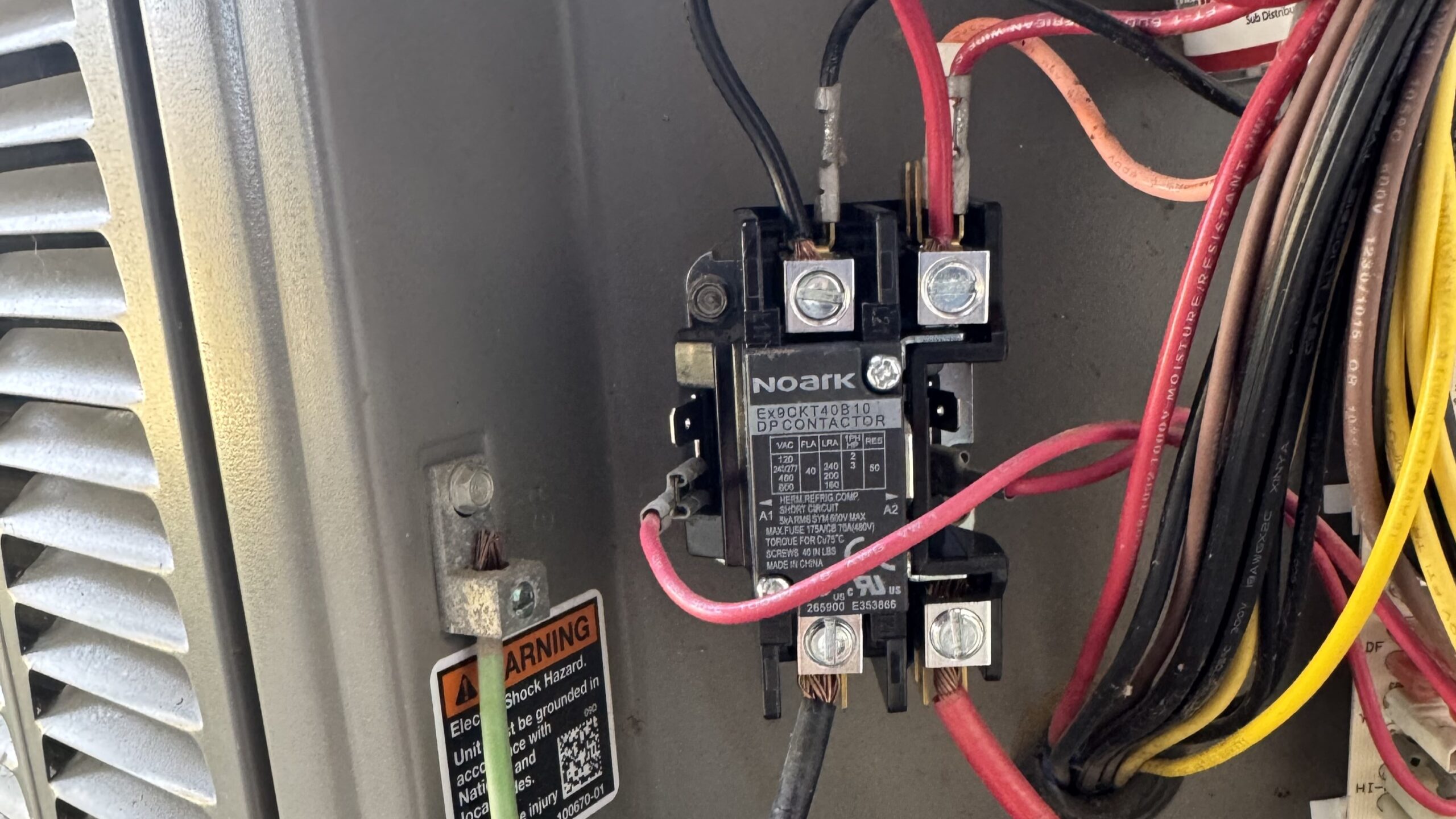 Close view of an AC contactor. A faulty one could be why your ac keeps shutting off